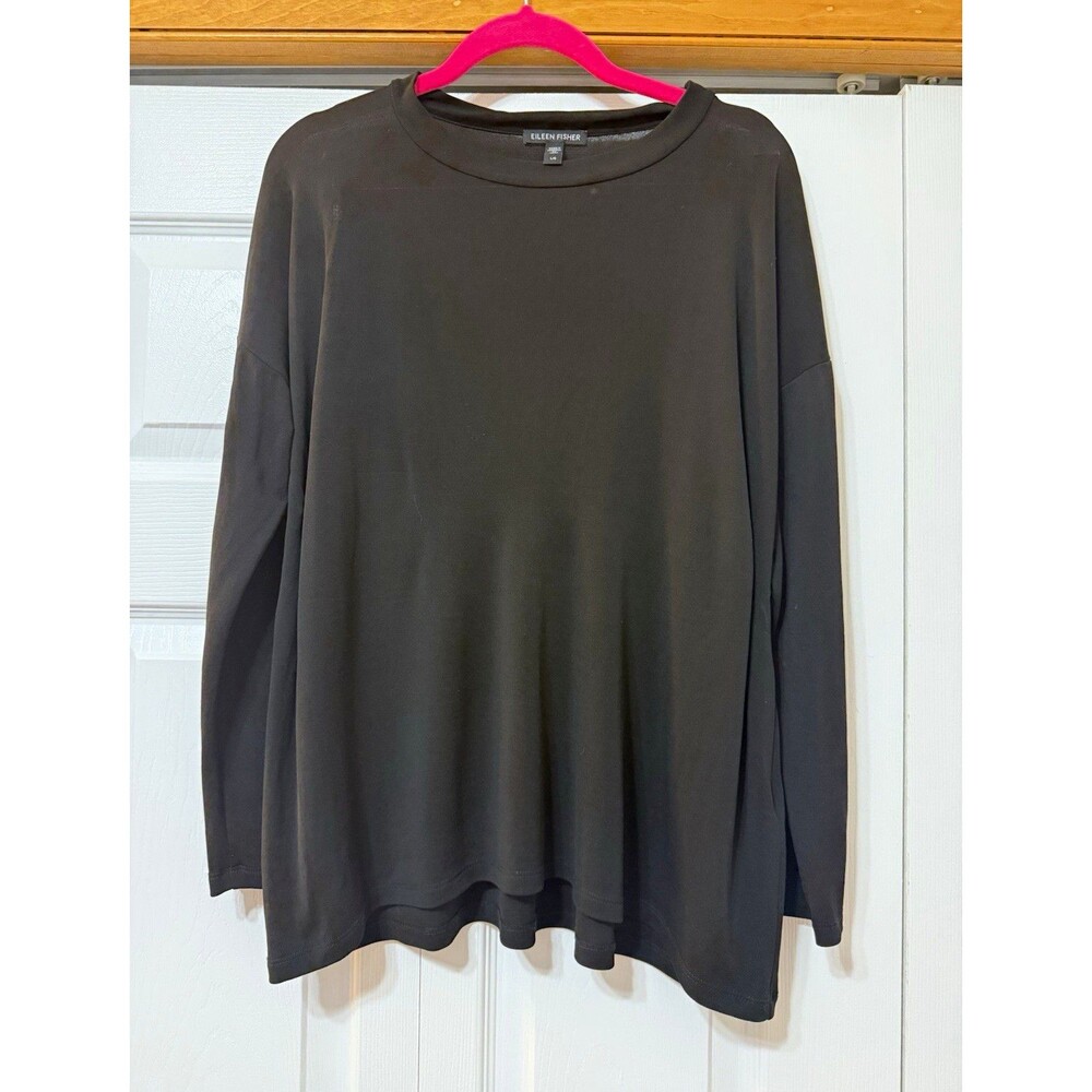 Eileen Fisher Black Silk Jersey Crew Neck Pullover Top Long Sleeve Women’s L